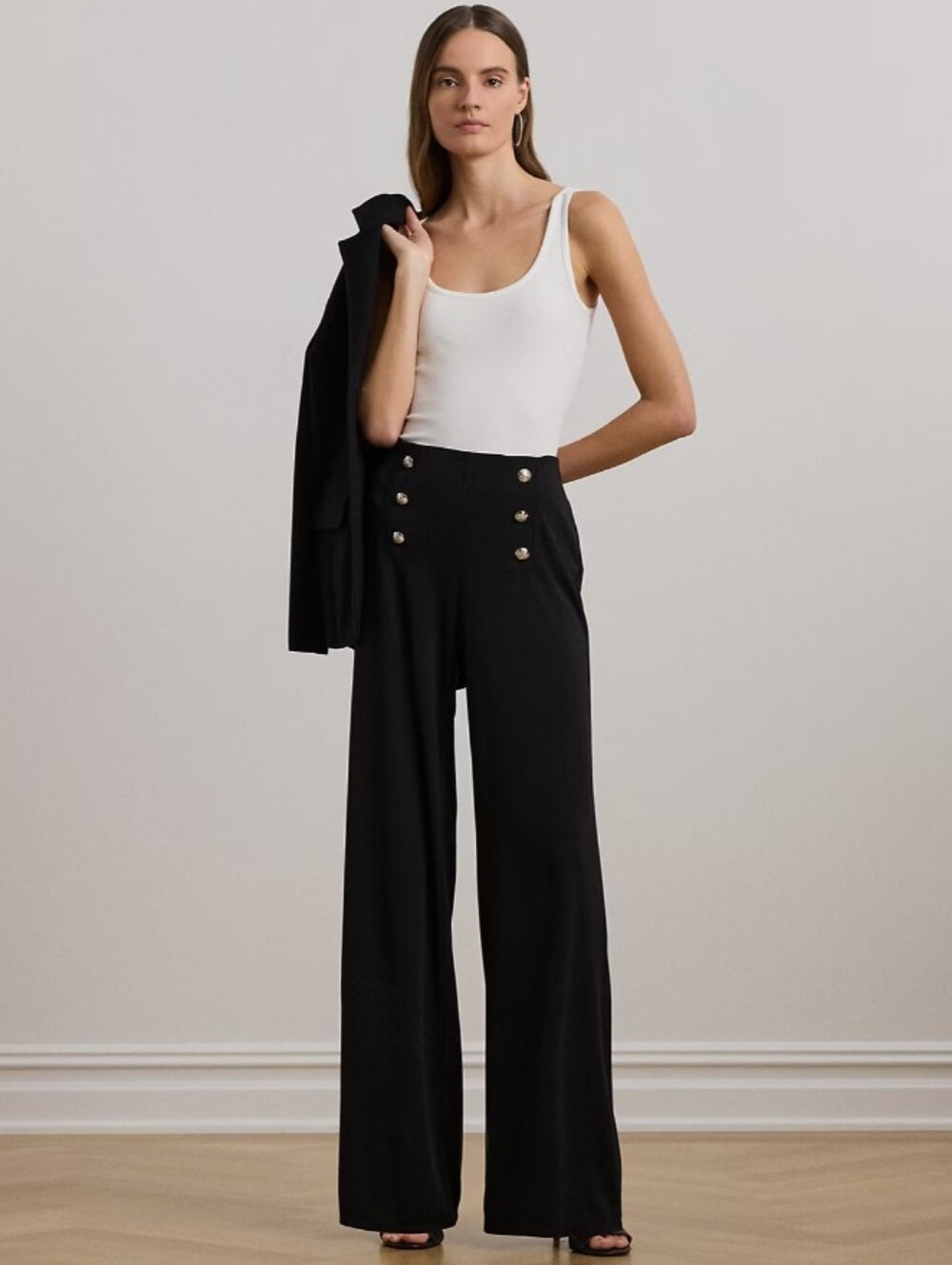 Lauren Ralph Lauren Stretch Jersey Wide Leg Pants - Picture 2 of 10